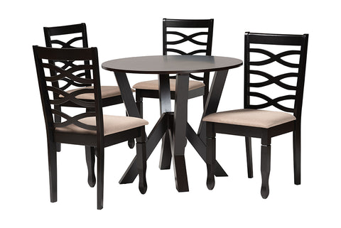 Baxton Studio Ariane Modern Sand Fabric and Dark Brown Finished Wood 5-Piece Dining Set