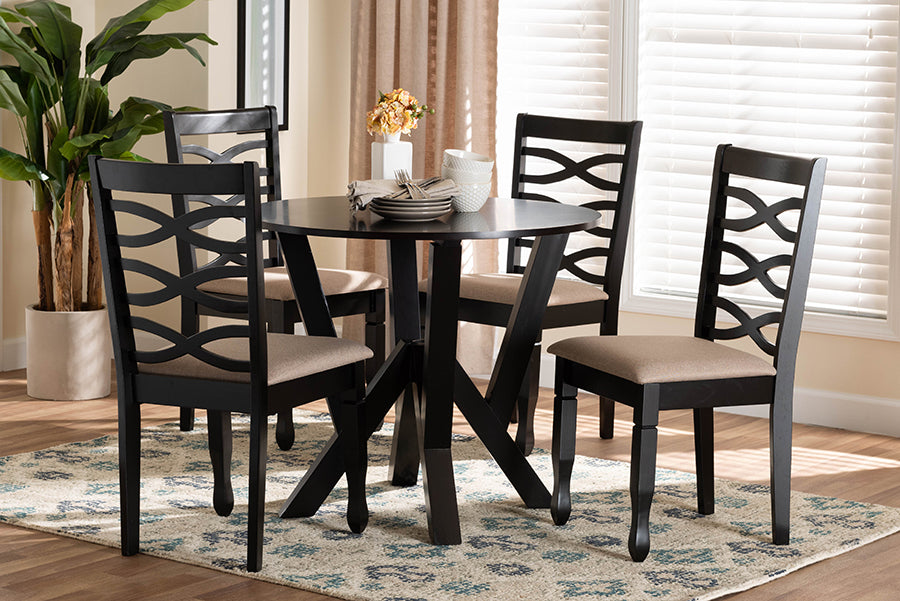 Baxton Studio Ariane Modern Sand Fabric and Dark Brown Finished Wood 5-Piece Dining Set