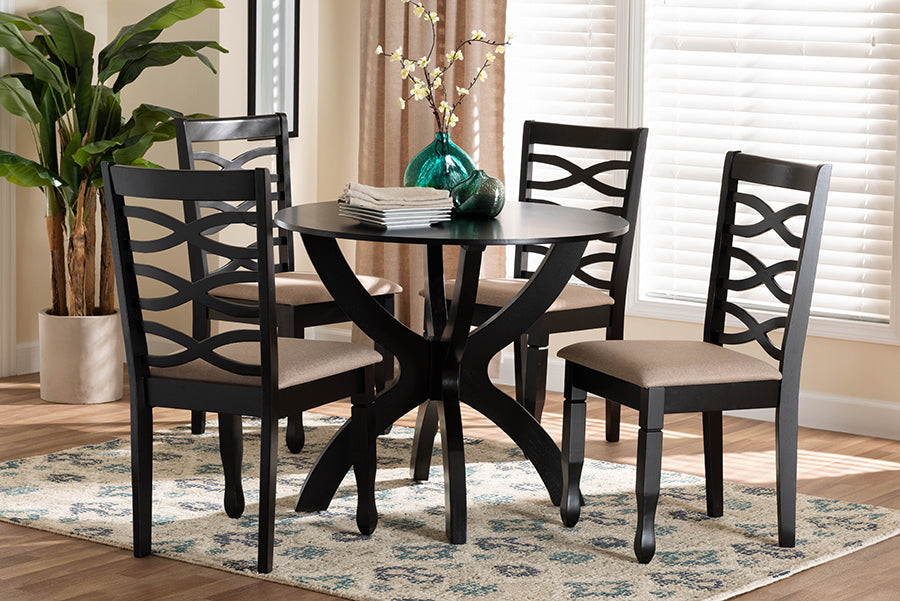 Baxton Studio Aspen Modern Sand Fabric and Dark Brown Finished Wood 5-Piece Dining Set