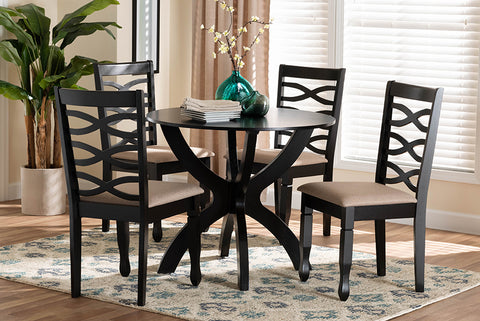 Baxton Studio Aspen Modern Sand Fabric and Dark Brown Finished Wood 5-Piece Dining Set