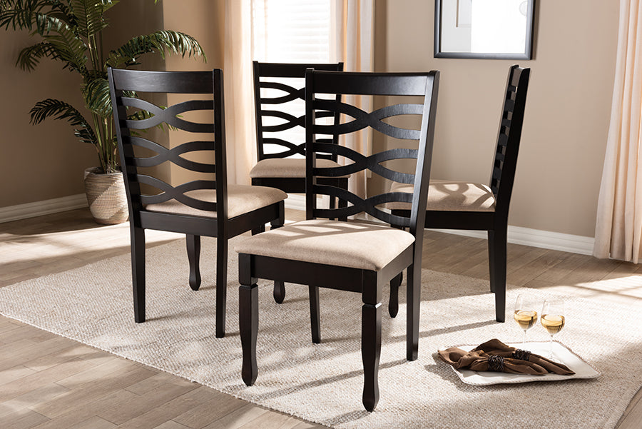 Baxton Studio Lanier Modern and Contemporary Sand Fabric Upholstered Espresso Brown Finished Wood Dining Chair Set of 4