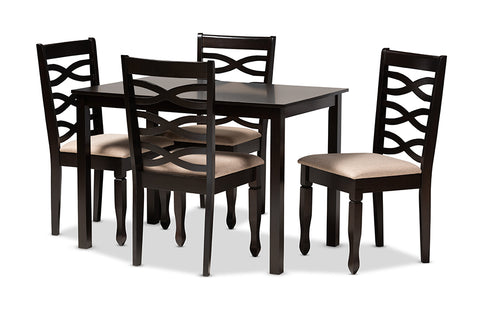 Baxton Studio Lanier Modern and Contemporary Sand Fabric Upholstered Espresso Brown Finished Wood 5-Piece Dining Set