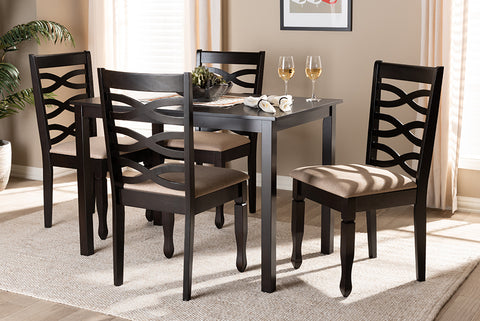 Baxton Studio Lanier Modern and Contemporary Sand Fabric Upholstered Espresso Brown Finished Wood 5-Piece Dining Set