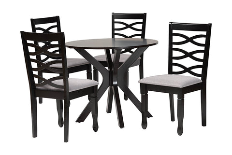 Baxton Studio Mila Modern Grey Fabric and Dark Brown Finished Wood 5-Piece Dining Set