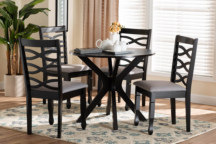 Baxton Studio Mila Modern Grey Fabric and Dark Brown Finished Wood 5-Piece Dining Set