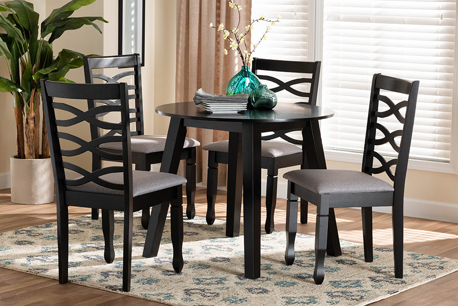 Baxton Studio Darina Modern Grey Fabric and Dark Brown Finished Wood 5-Piece Dining Set