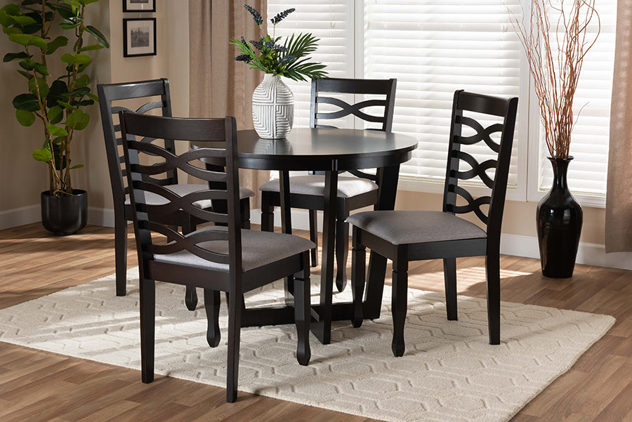 Baxton Studio Leda Modern and Contemporary Grey Fabric Upholstered and Dark Brown Finished Wood 5-Piece Dining Set