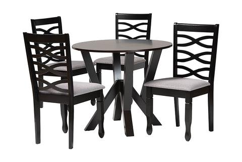 Baxton Studio Ariane Modern Grey Fabric and Dark Brown Finished Wood 5-Piece Dining Set
