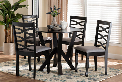 Baxton Studio Ariane Modern Grey Fabric and Dark Brown Finished Wood 5-Piece Dining Set
