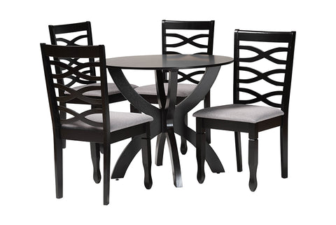 Baxton Studio Aspen Modern Grey Fabric and Dark Brown Finished Wood 5-Piece Dining Set