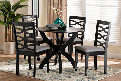 Baxton Studio Aspen Modern Grey Fabric and Dark Brown Finished Wood 5-Piece Dining Set