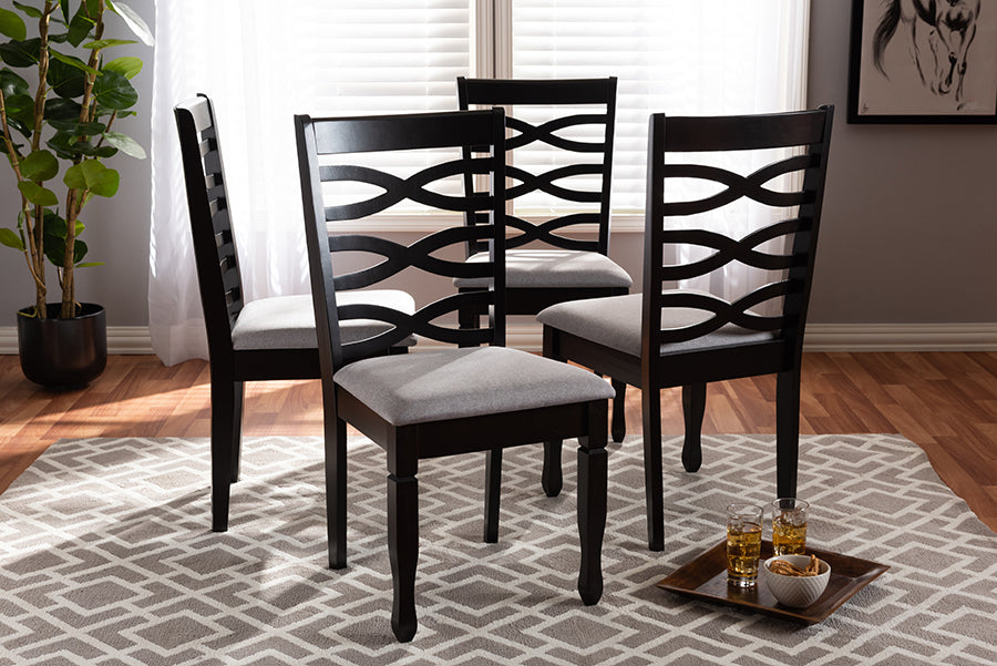 Baxton Studio Lanier Modern and Contemporary Gray Fabric Upholstered Espresso Brown Finished Wood Dining Chair Set of 4