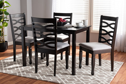 Baxton Studio Lanier Modern and Contemporary Gray Fabric Upholstered Espresso Brown Finished Wood 5-Piece Dining Set