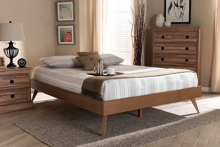 Baxton Studio Lissette Mid-Century Modern Walnut Brown Finished Wood Queen Size Platform Bed Frame