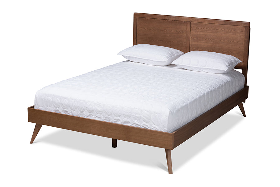 Baxton Studio Zenon Mid-Century Modern Walnut Brown Finished Wood Queen Size Platform Bed