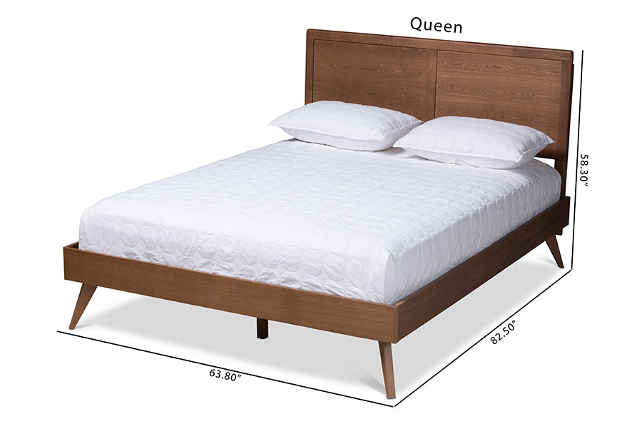 Baxton Studio Zenon Mid-Century Modern Walnut Brown Finished Wood King Size Platform Bed