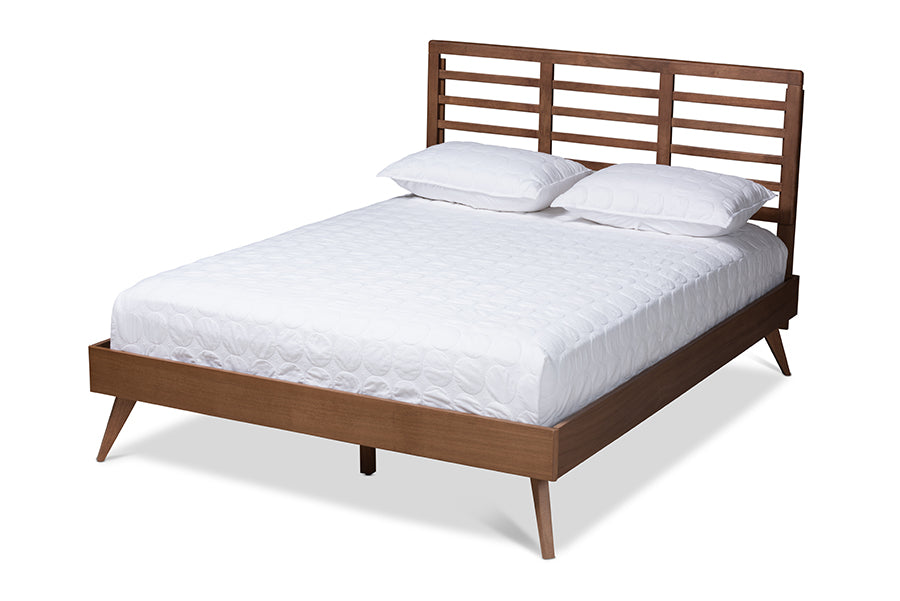 Baxton Studio Calisto Mid-Century Modern Walnut Brown Finished Wood Full Size Platform Bed