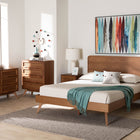 Baxton Studio Demeter Mid-Century Modern Walnut Brown Finished Wood Queen Size 5-Piece Bedroom Set