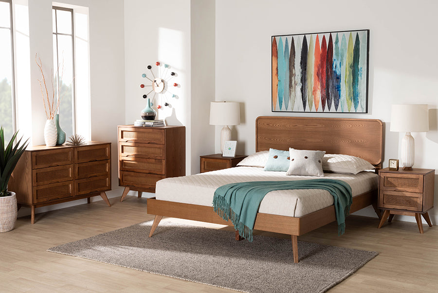 Baxton Studio Demeter Mid-Century Modern Walnut Brown Finished Wood King Size 5-Piece Bedroom Set