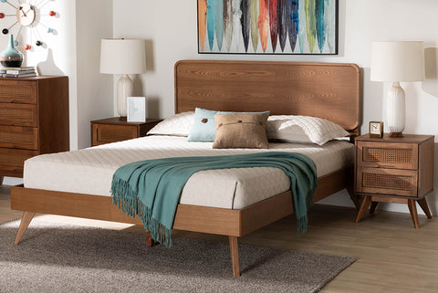 Baxton Studio Demeter Mid-Century Modern Walnut Brown Finished Wood Full Size 3-Piece Bedroom Set