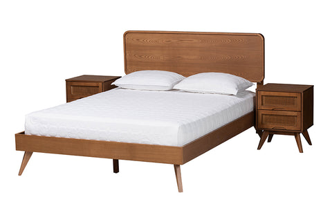 Baxton Studio Demeter Mid-Century Modern Walnut Brown Finished Wood Queen Size 3-Piece Bedroom Set