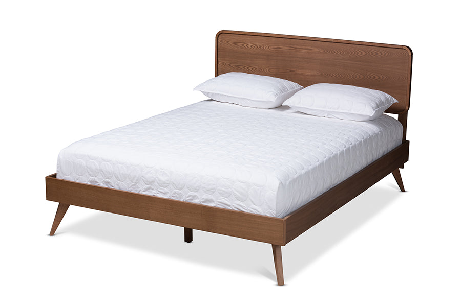 Baxton Studio Demeter Mid-Century Modern Walnut Brown Finished Wood King Size Platform Bed