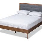 Baxton Studio Ines Mid-Century Modern Dark Grey Fabric Upholstered Walnut Brown Finished Wood Full Size Platform Bed