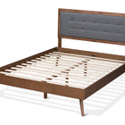Baxton Studio Ines Mid-Century Modern Dark Grey Fabric Upholstered Walnut Brown Finished Wood Queen Size Platform Bed
