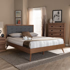 Baxton Studio Ines Mid-Century Modern Dark Grey Fabric Upholstered Walnut Brown Finished Wood King Size Platform Bed