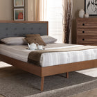 Baxton Studio Ines Mid-Century Modern Dark Grey Fabric Upholstered Walnut Brown Finished Wood King Size Platform Bed