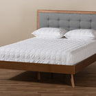 Baxton Studio Ines Mid-Century Modern Dark Grey Fabric Upholstered Walnut Brown Finished Wood Queen Size Platform Bed