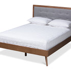 Baxton Studio Ines Mid-Century Modern Light Grey Fabric Upholstered Walnut Brown Finished Wood King Size Platform Bed