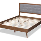 Baxton Studio Ines Mid-Century Modern Light Grey Fabric Upholstered Walnut Brown Finished Wood Queen Size Platform Bed