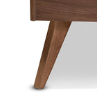Baxton Studio Ines Mid-Century Modern Light Grey Fabric Upholstered Walnut Brown Finished Wood King Size Platform Bed