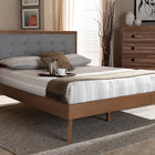 Baxton Studio Ines Mid-Century Modern Light Grey Fabric Upholstered Walnut Brown Finished Wood Full Size Platform Bed