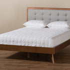 Baxton Studio Ines Mid-Century Modern Light Grey Fabric Upholstered Walnut Brown Finished Wood King Size Platform Bed