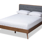 Baxton Studio Dilara Mid-Century Modern Dark Grey Fabric Upholstered Walnut Brown Finished Wood Queen Size Platform Bed
