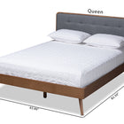 Baxton Studio Dilara Mid-Century Modern Dark Grey Fabric Upholstered Walnut Brown Finished Wood Queen Size Platform Bed