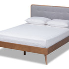 Baxton Studio Dilara Mid-Century Modern Light Grey Fabric Upholstered Walnut Brown Finished Wood Queen Size Platform Bed