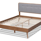 Baxton Studio Dilara Mid-Century Modern Light Grey Fabric Upholstered Walnut Brown Finished Wood Queen Size Platform Bed