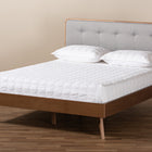 Baxton Studio Dilara Mid-Century Modern Light Grey Fabric Upholstered Walnut Brown Finished Wood Queen Size Platform Bed