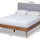 Baxton Studio Dilara Mid-Century Modern Light Grey Fabric Upholstered Walnut Brown Finished Wood Queen Size Platform Bed
