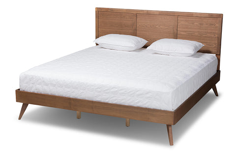 Baxton Studio Zenon Mid-Century Modern Walnut Brown Finished Wood King Size Platform Bed