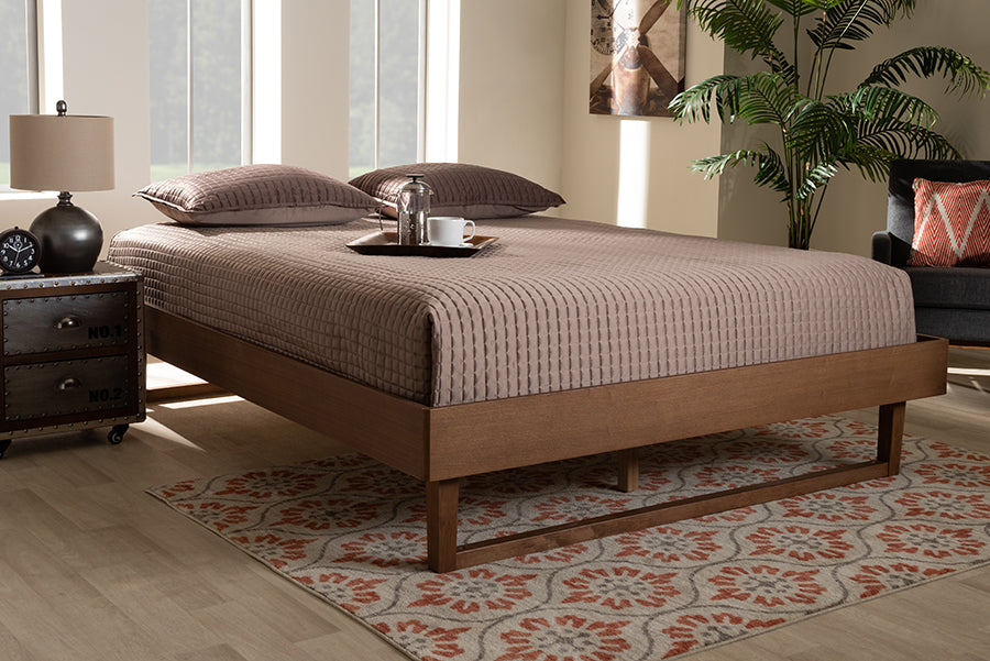Baxton Studio Liliya Mid-Century Modern Walnut Brown Finished Wood Full Size Platform Bed Frame