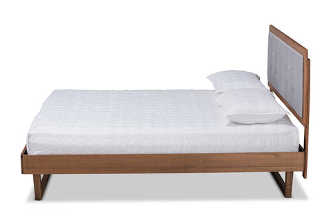 Baxton Studio Viviana Modern and Contemporary Light Grey Fabric Upholstered and Ash Walnut Finished Wood Queen Size Platform Bed