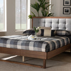 Baxton Studio Viviana Modern and Contemporary Light Grey Fabric Upholstered and Ash Walnut Finished Wood Queen Size Platform Bed