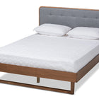 Baxton Studio Natalia Mid-Century Modern Dark Grey Fabric Upholstered and Ash Walnut Finished Wood Queen Size Platform Bed