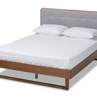 Baxton Studio Natalia Mid-Century Modern Light Grey Fabric Upholstered and Ash Walnut Finished Wood Full Size Platform Bed