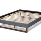 Baxton Studio Liliya Mid-Century Modern Dark Grey Fabric Upholstered Walnut Brown Finished Wood Queen Size Platform Bed Frame