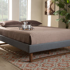 Baxton Studio Liliya Mid-Century Modern Dark Grey Fabric Upholstered Walnut Brown Finished Wood Queen Size Platform Bed Frame
